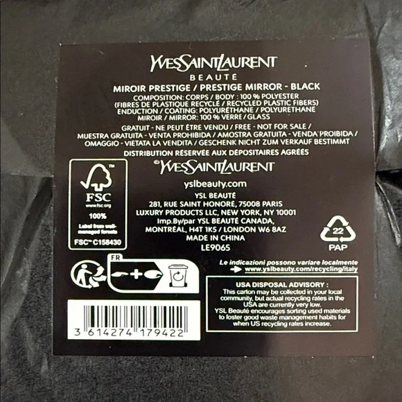 Yves Saint Laurent Beauty Square Compact Pocket Mirror Black New - Picture 13 of 14